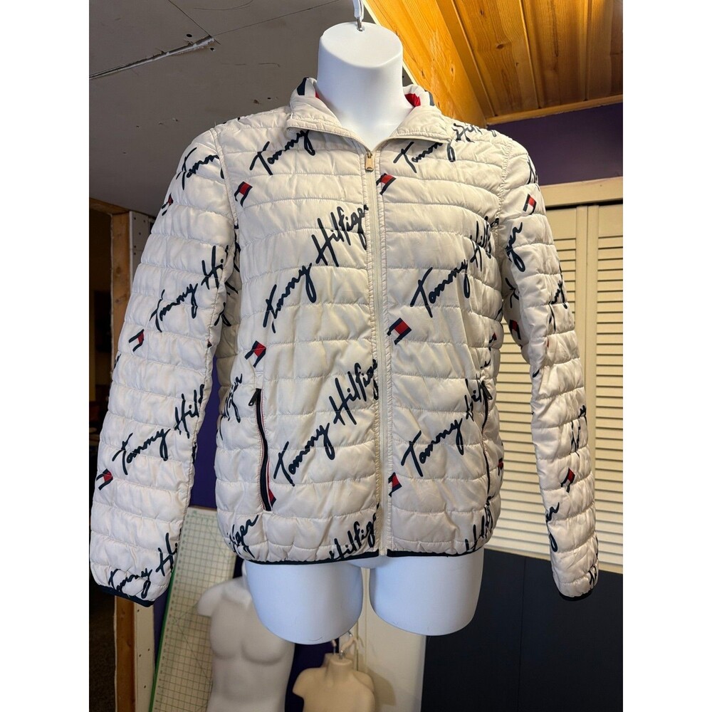 Tommy Hilfiger‎ Women’s M White Script Logo Puffer Jacket Lightweight